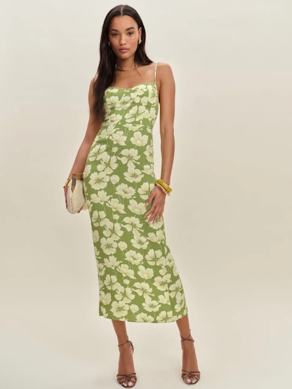 Reformation Pennington Dress in floral green print
